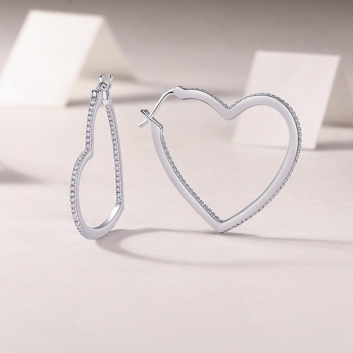 Moissanite Pave Heart Hoop Earrings - Image 4