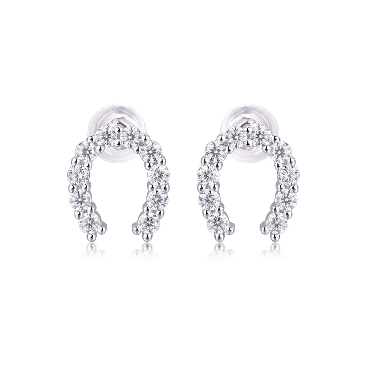 Horseshoe Moissanite Stud Earrings – 925 Silver 18K White Gold