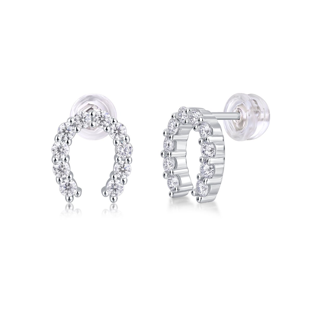 Horseshoe Moissanite Stud Earrings – 925 Silver 18K White Gold - Image 2