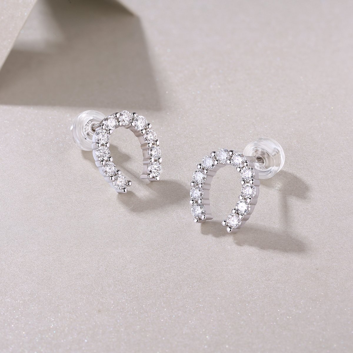 Horseshoe Moissanite Stud Earrings – 925 Silver 18K White Gold - Image 4