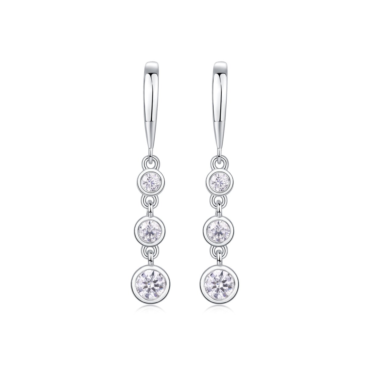 Graduated Three-Stone Moissanite Bezel Drop Earrings