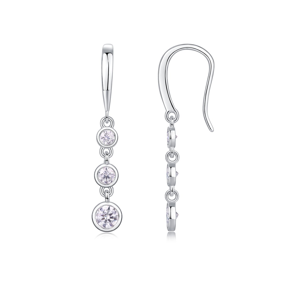 Graduated Three-Stone Moissanite Bezel Drop Earrings - Image 2