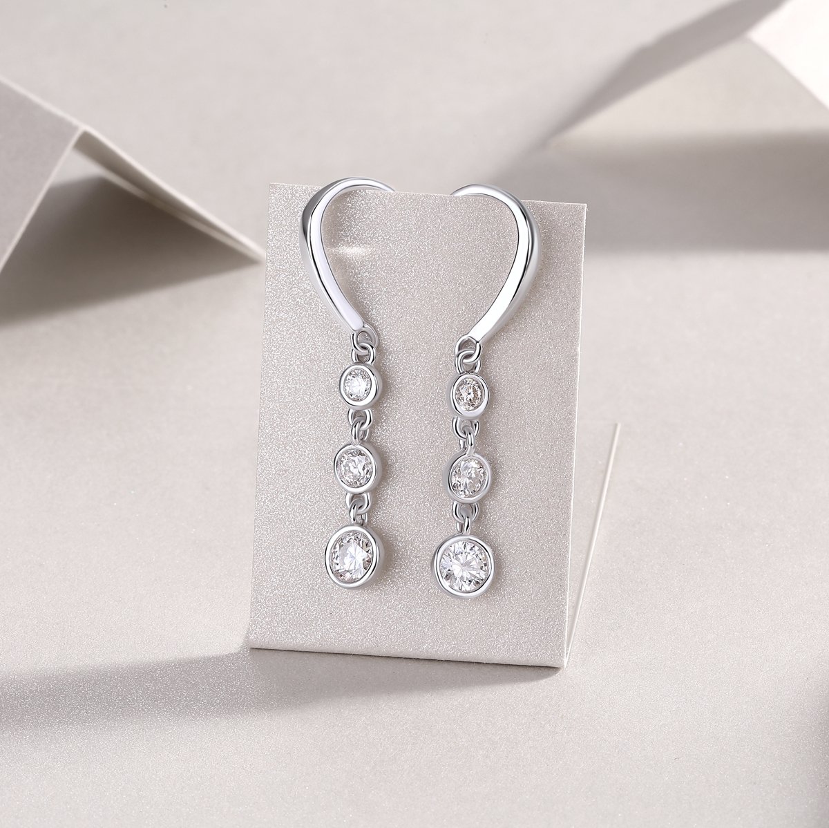 Graduated Three-Stone Moissanite Bezel Drop Earrings - Image 3