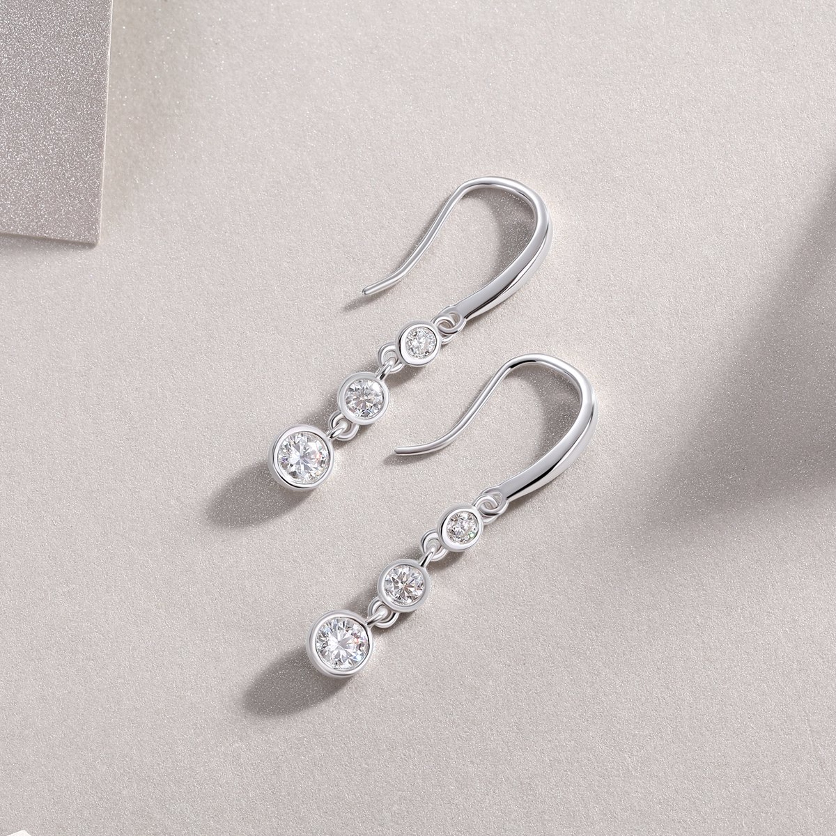 Graduated Three-Stone Moissanite Bezel Drop Earrings - Image 4