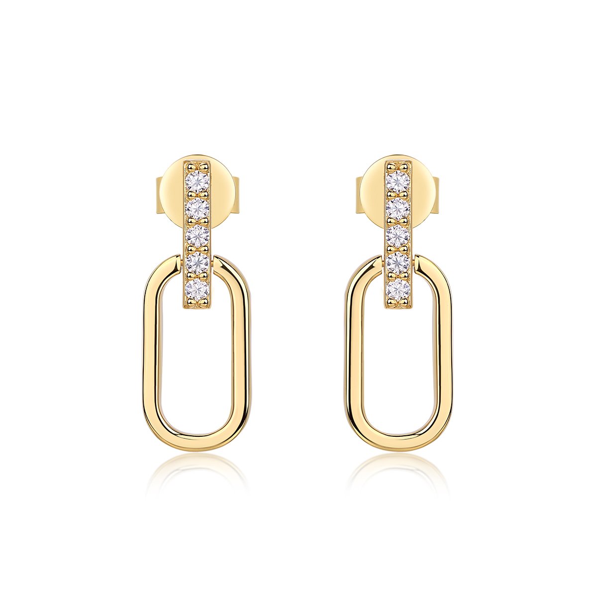 Moissanite Oval Link Drop Earrings | 18K Gold Pave Bar in 925 Silver