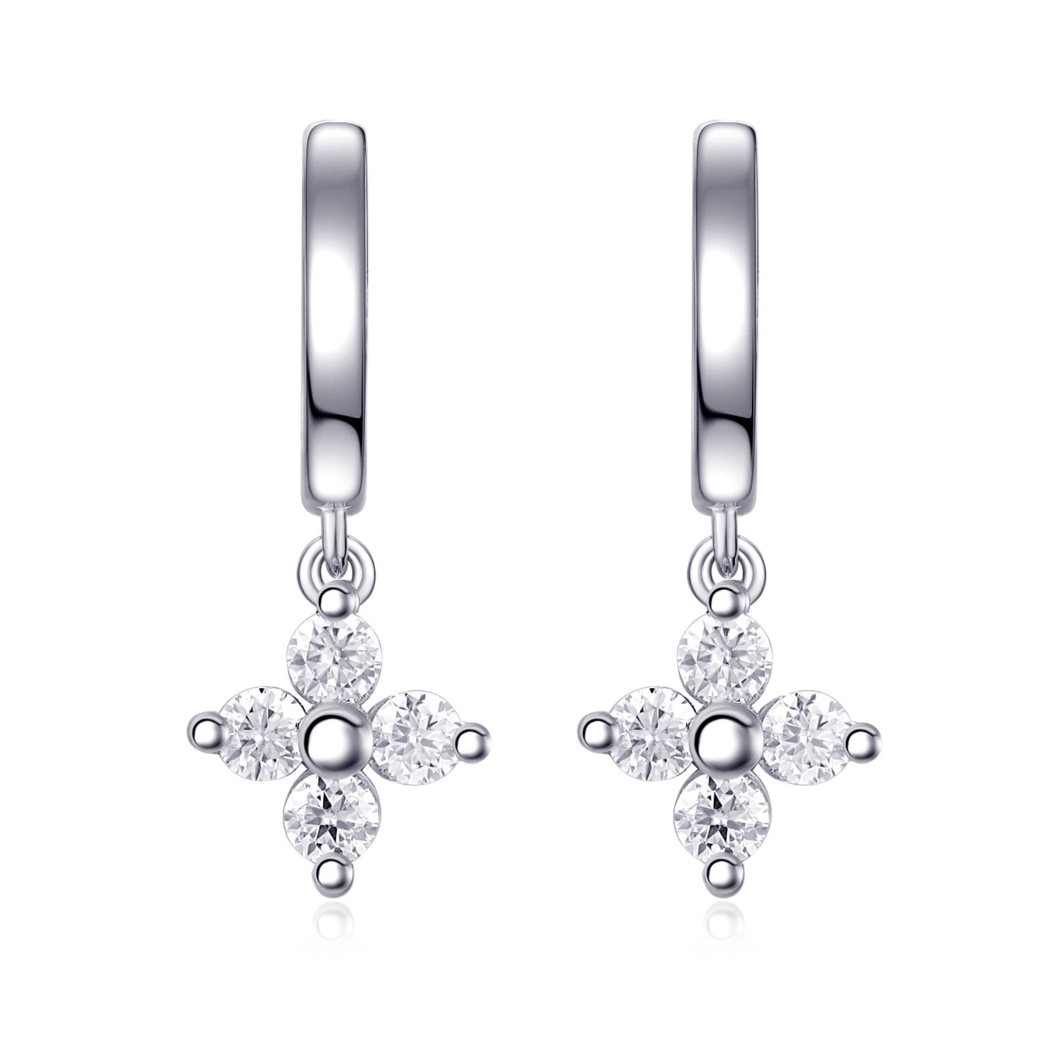 Moissanite Four-Petal Flower Huggie Drop Earrings