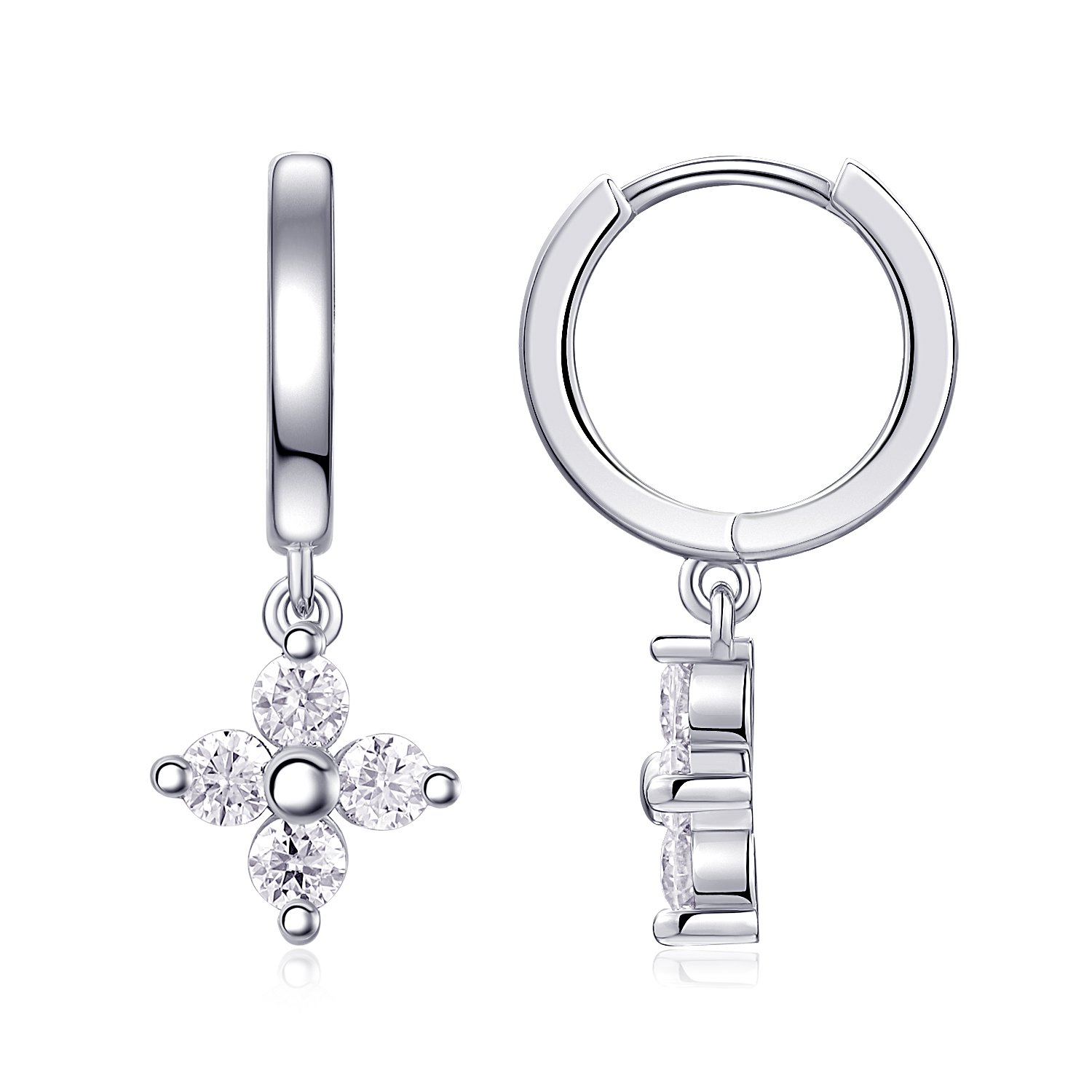 Moissanite Four-Petal Flower Huggie Drop Earrings - alternate view
