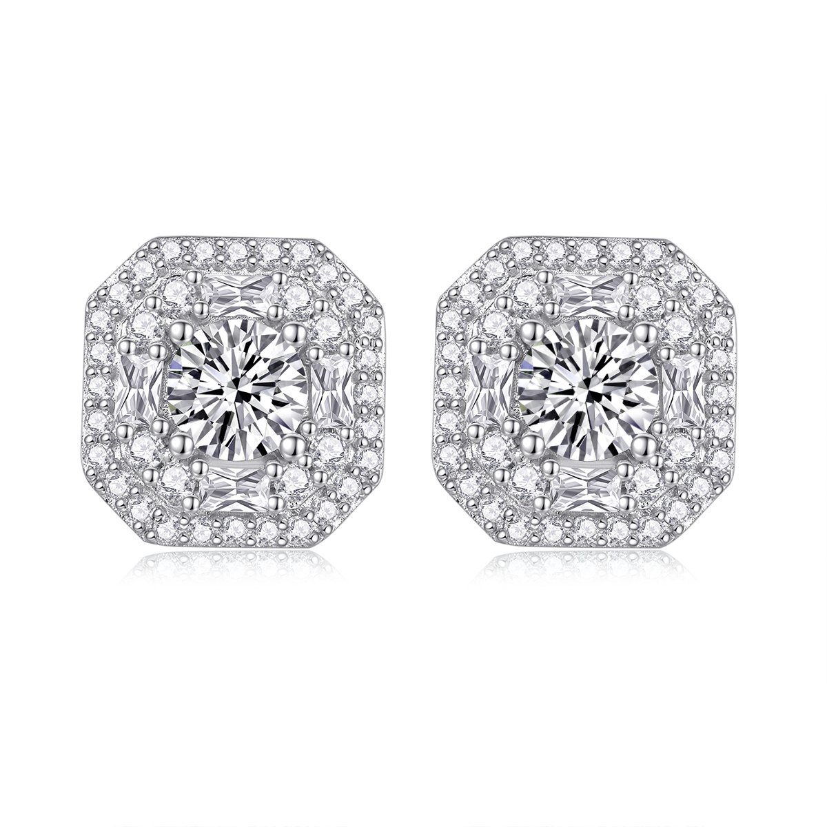 Moissanite Cushion Double Halo Stud Earrings