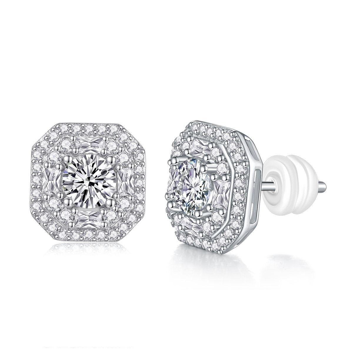 Moissanite Cushion Double Halo Stud Earrings - Image 2