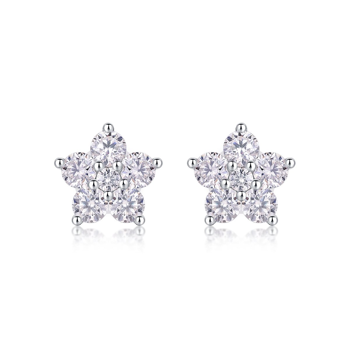 Five-Petal Flower Cluster Moissanite Stud Earrings | 18K White Gold-Plated 925 Silver