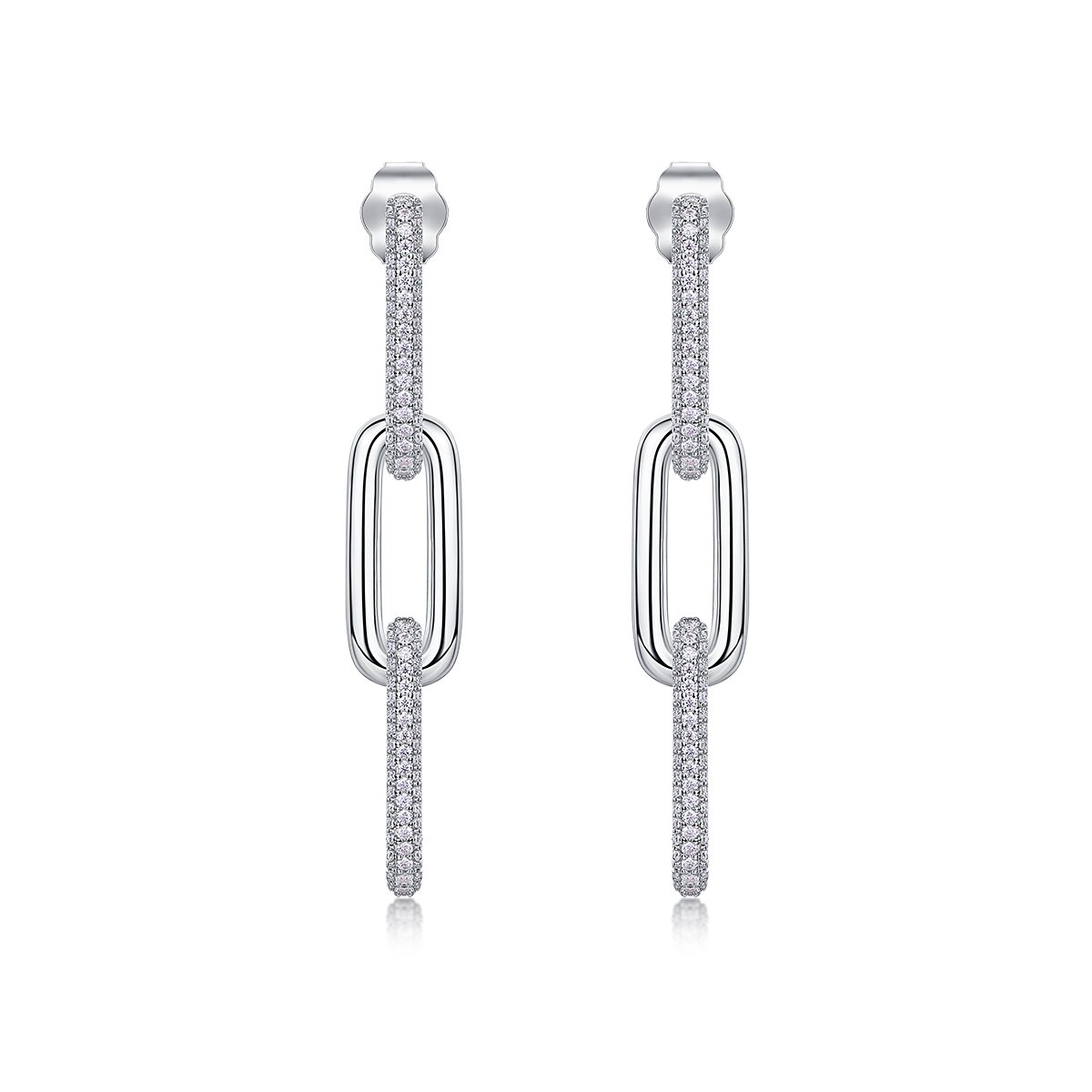 Pave Elongated-Link Moissanite Drop Earrings