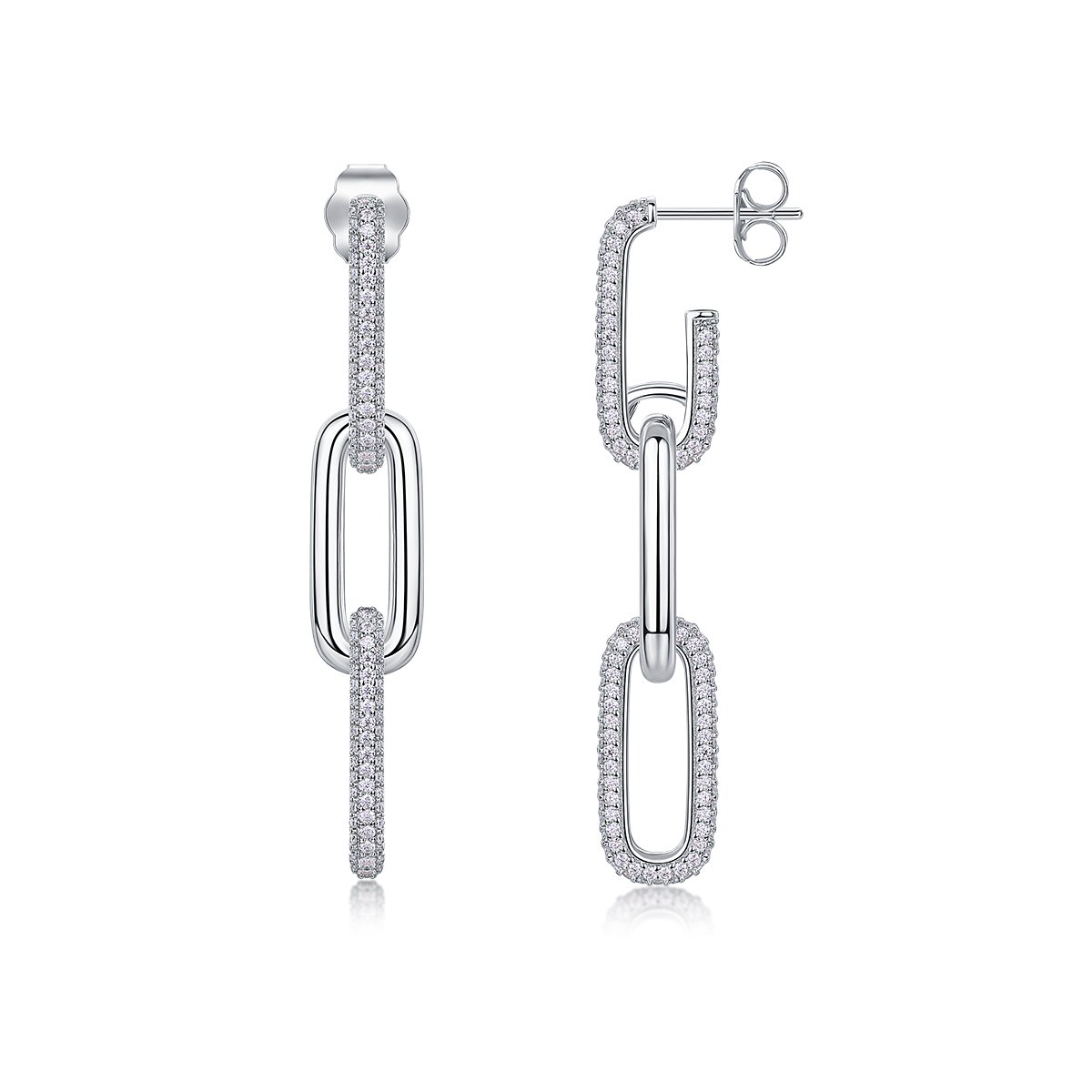 Pave Elongated-Link Moissanite Drop Earrings - Image 2