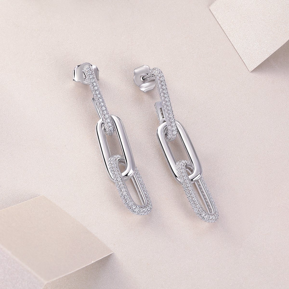 Pave Elongated-Link Moissanite Drop Earrings - Image 3
