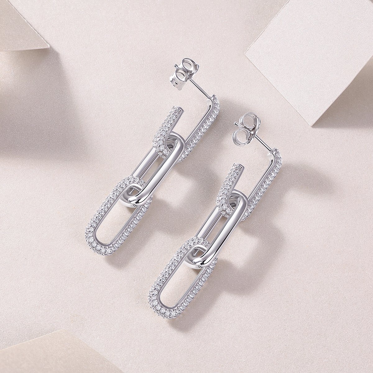 Pave Elongated-Link Moissanite Drop Earrings - Image 4