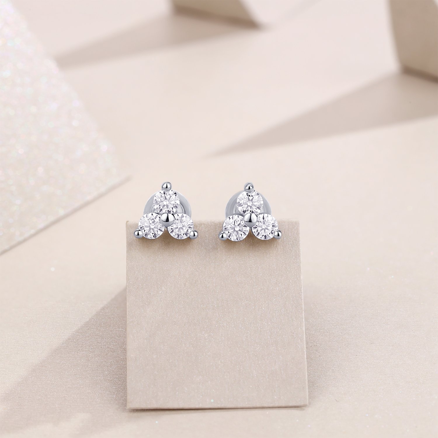 Three-Stone Trio Cluster Moissanite Stud Earrings - Image 3