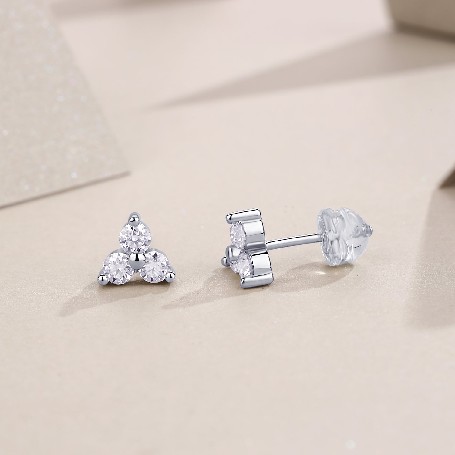 Three-Stone Trio Cluster Moissanite Stud Earrings - Image 4
