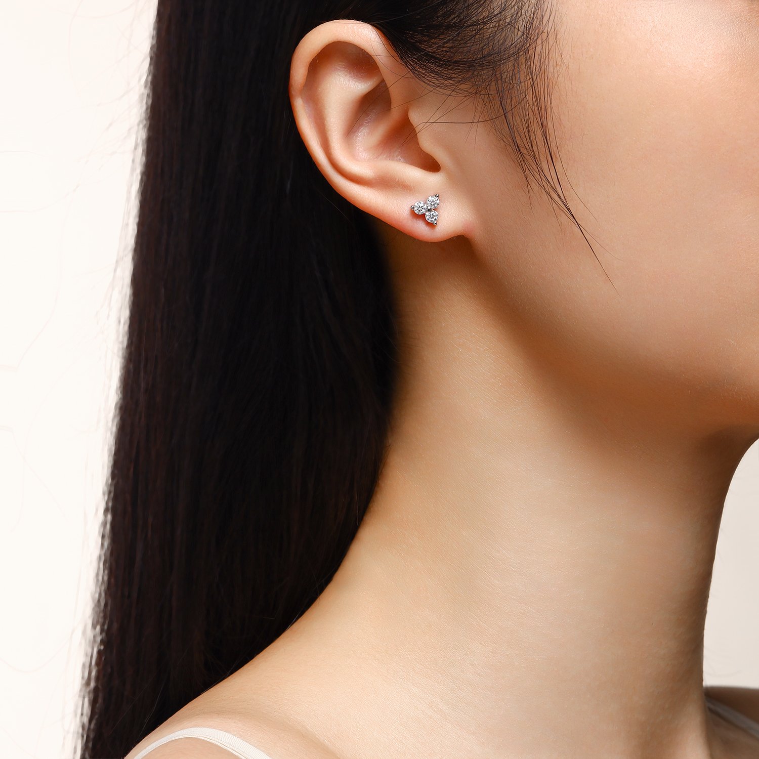 Three-Stone Trio Cluster Moissanite Stud Earrings - Image 5