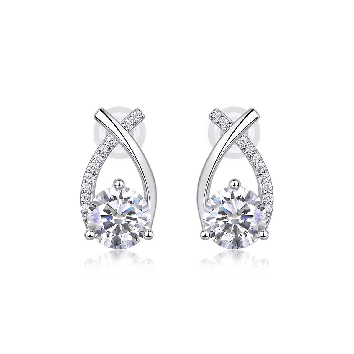 1ct Moissanite Crossover Ribbon Teardrop Stud Earrings