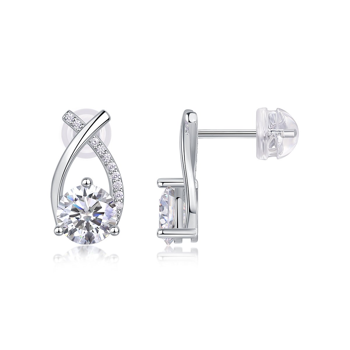 1ct Moissanite Crossover Ribbon Teardrop Stud Earrings - Image 2