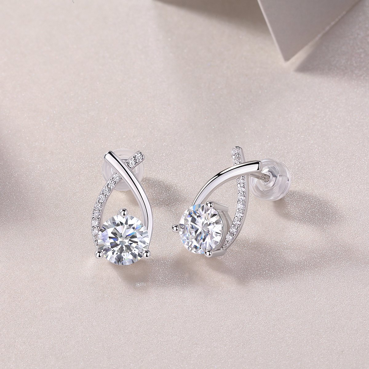 1ct Moissanite Crossover Ribbon Teardrop Stud Earrings - Image 3