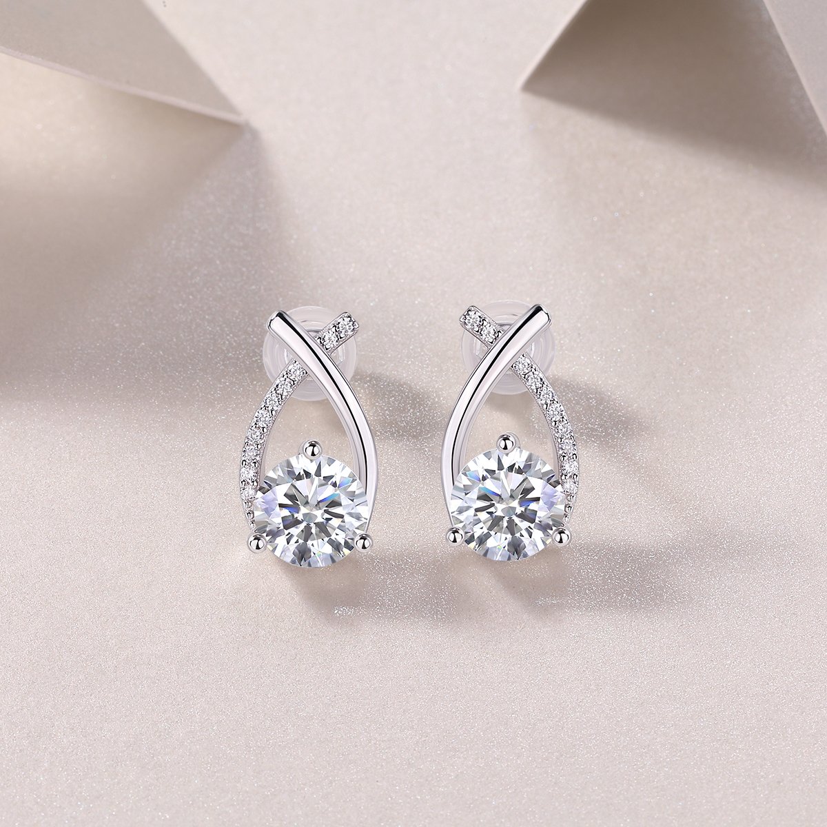 1ct Moissanite Crossover Ribbon Teardrop Stud Earrings - Image 4