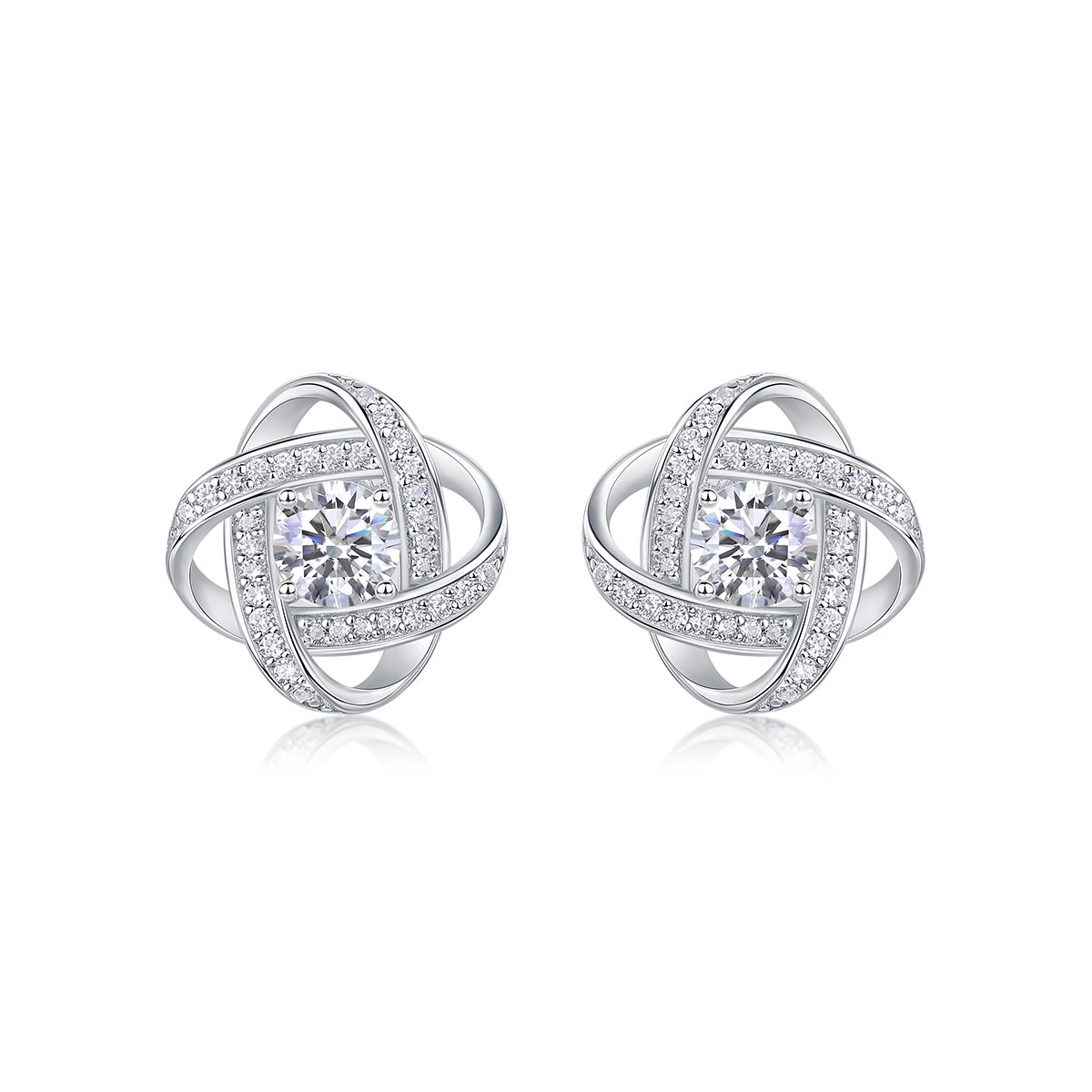 18K White Gold Love-Knot Moissanite Stud Earrings