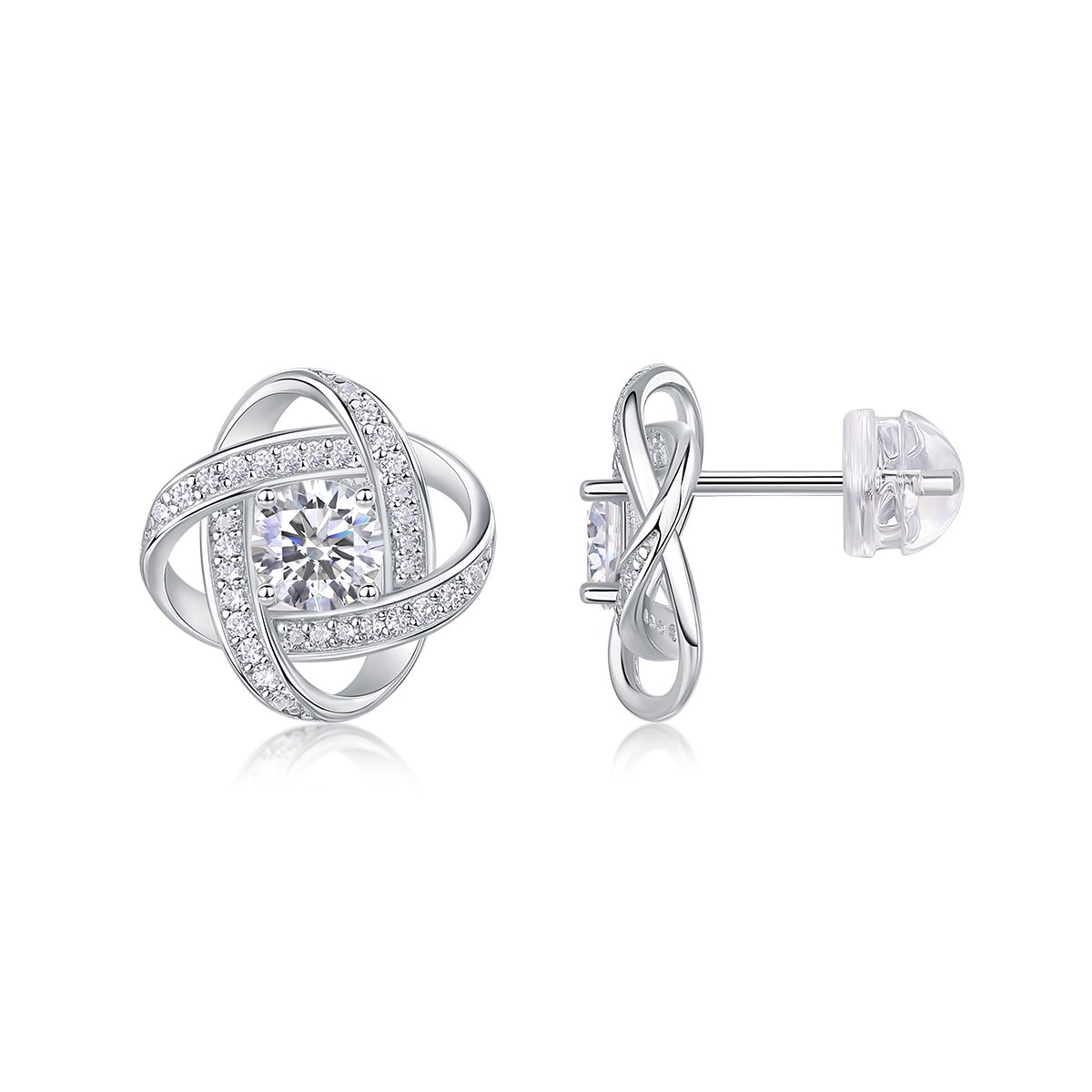 18K White Gold Love-Knot Moissanite Stud Earrings - Image 2