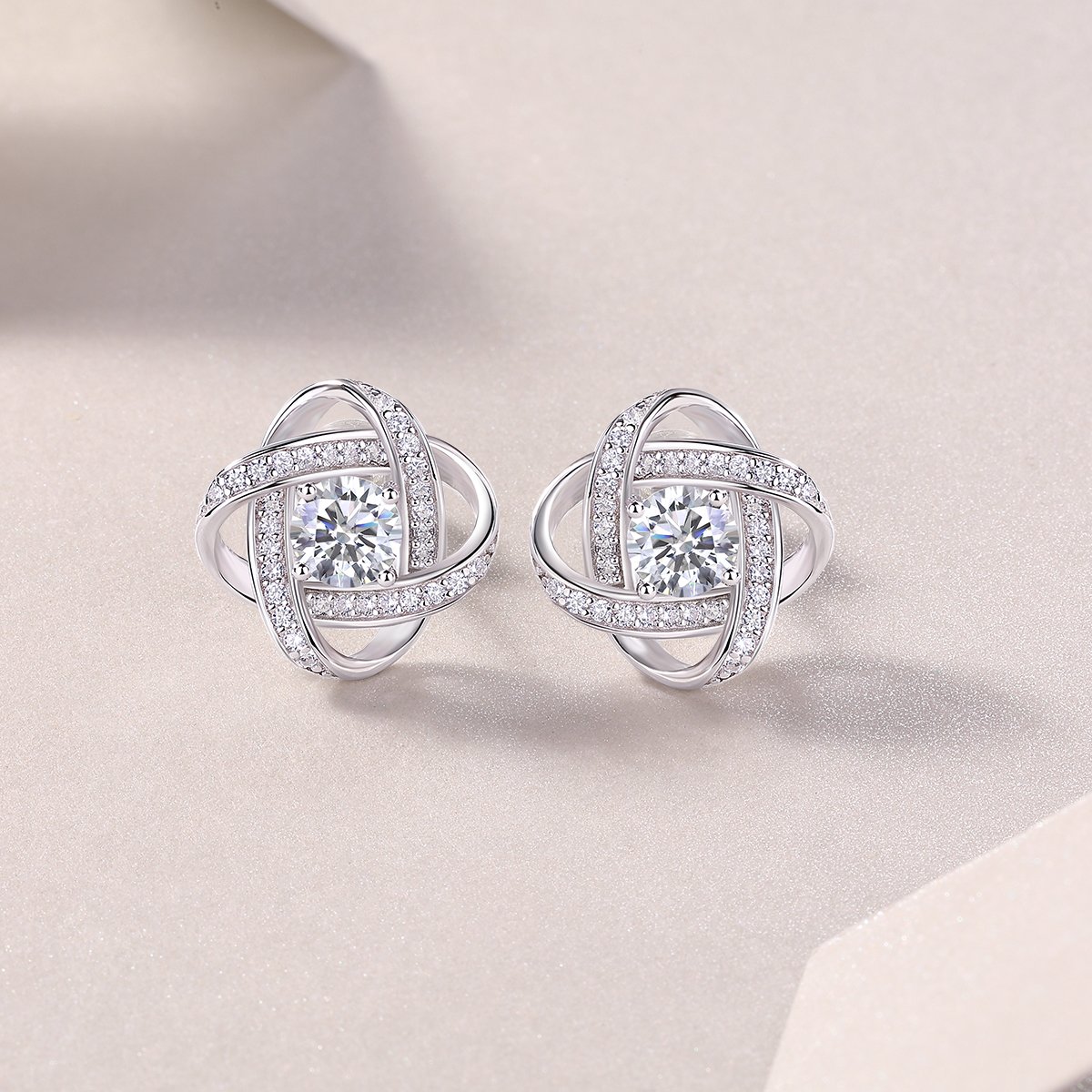 18K White Gold Love-Knot Moissanite Stud Earrings - Image 4