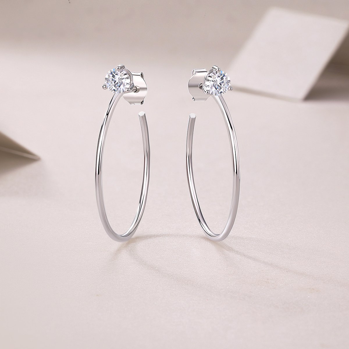 Round Moissanite Solitaire Open Hoop Earrings - Image 4