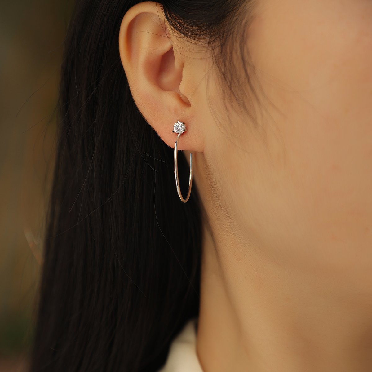 Round Moissanite Solitaire Open Hoop Earrings - Image 5