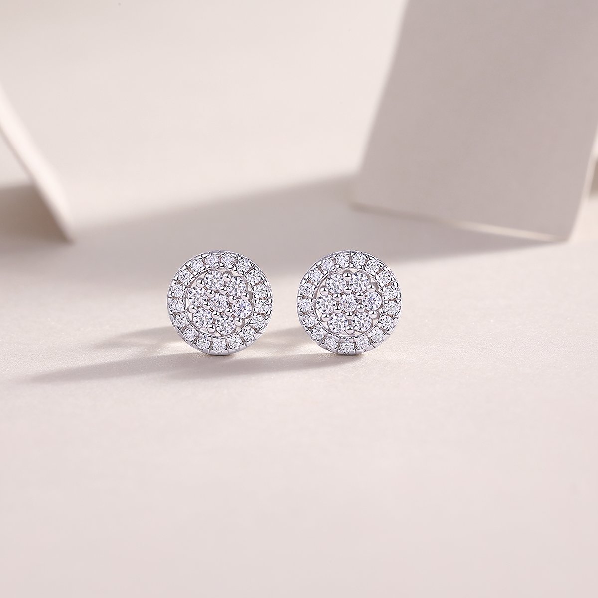 Moissanite Round Halo Cluster Stud Earrings - Image 3
