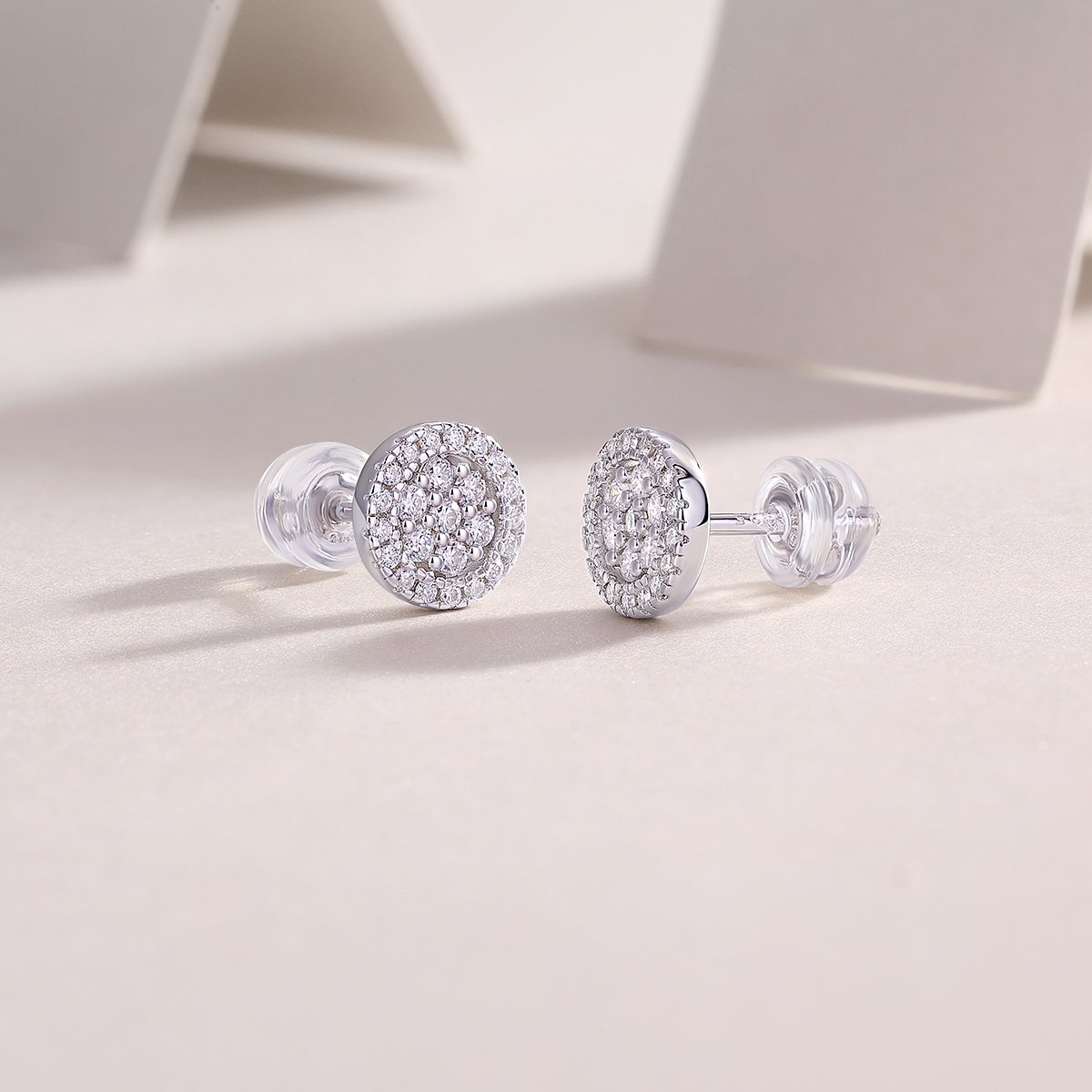 Moissanite Round Halo Cluster Stud Earrings - Image 4