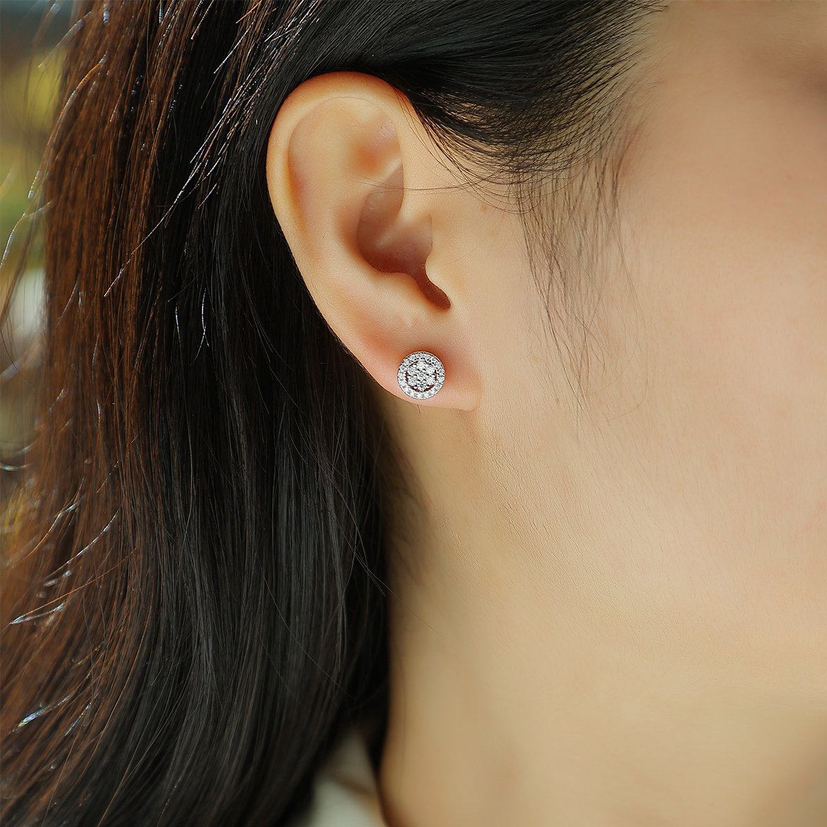 Moissanite Round Halo Cluster Stud Earrings - Image 5