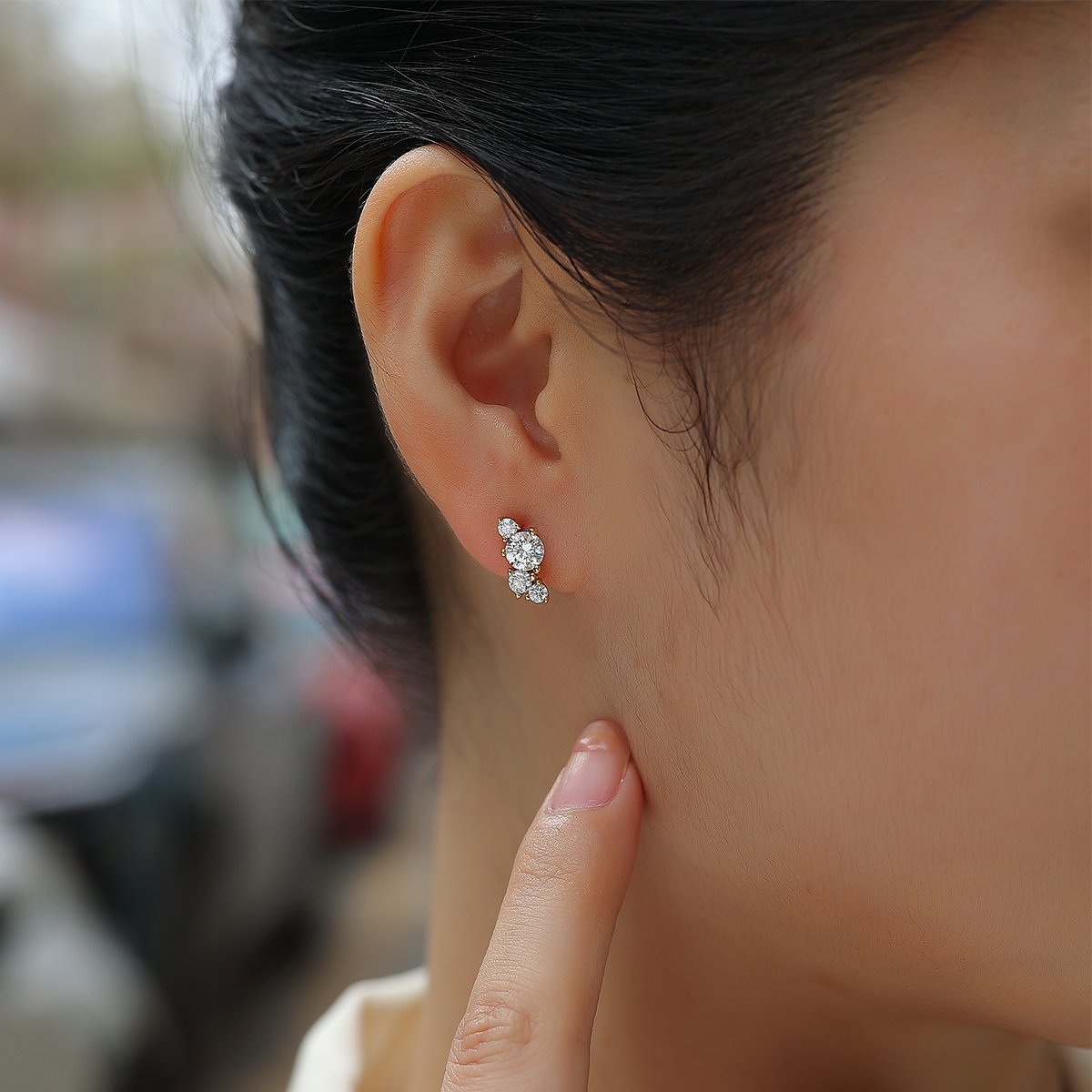 Moissanite Scattered Cluster Climber Stud Earrings - Image 5