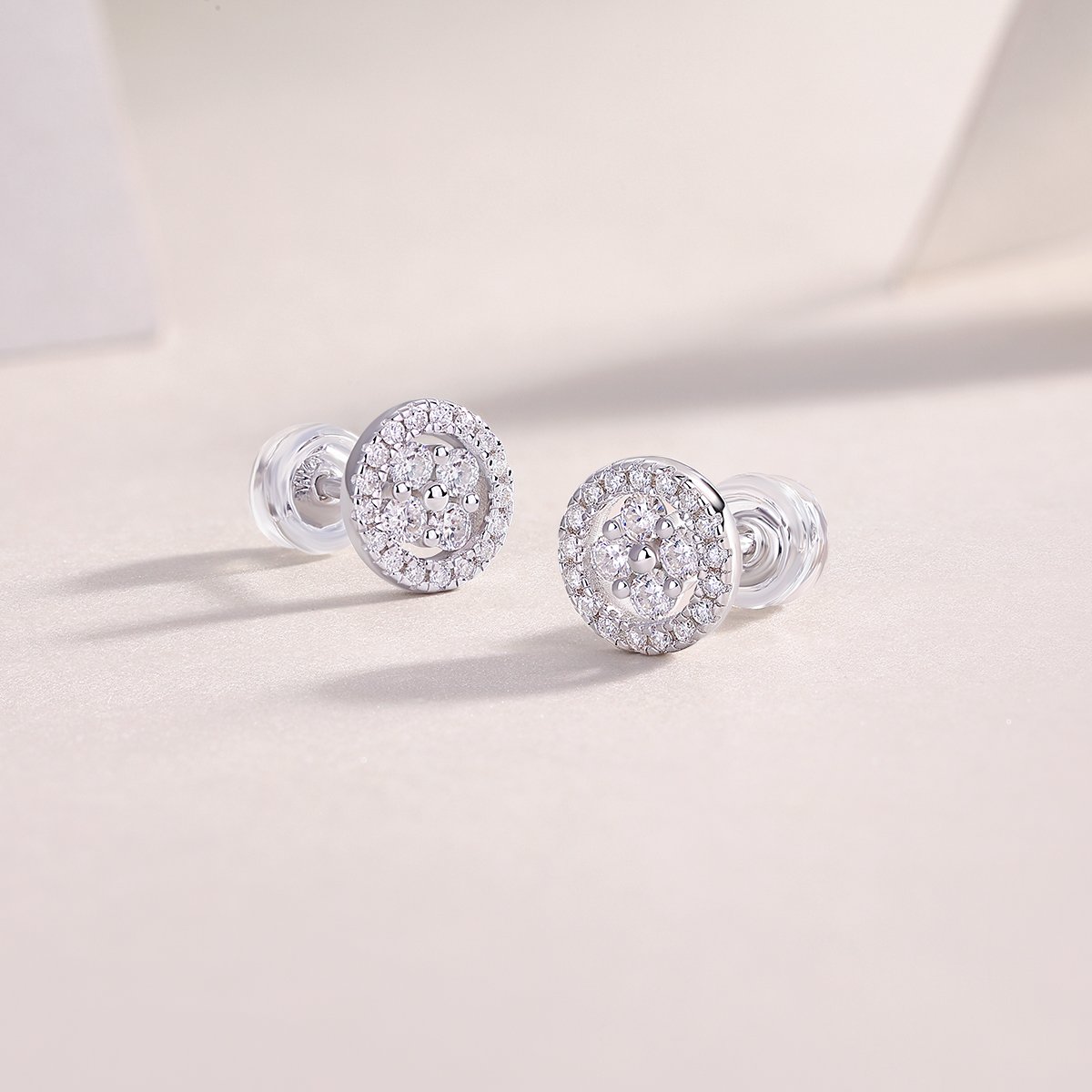 Moissanite Cluster Halo Stud Earrings - Image 4