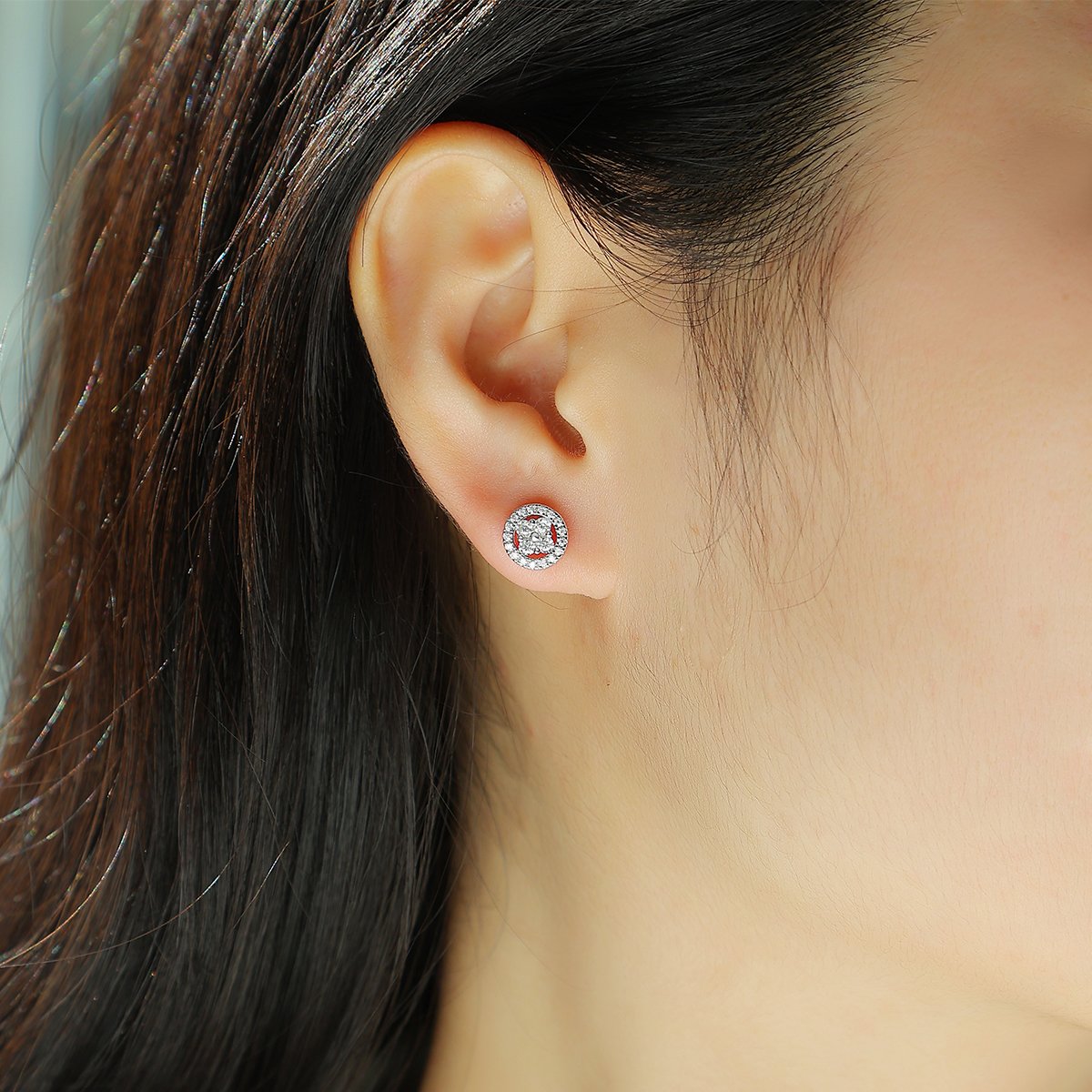 Moissanite Cluster Halo Stud Earrings - Image 5