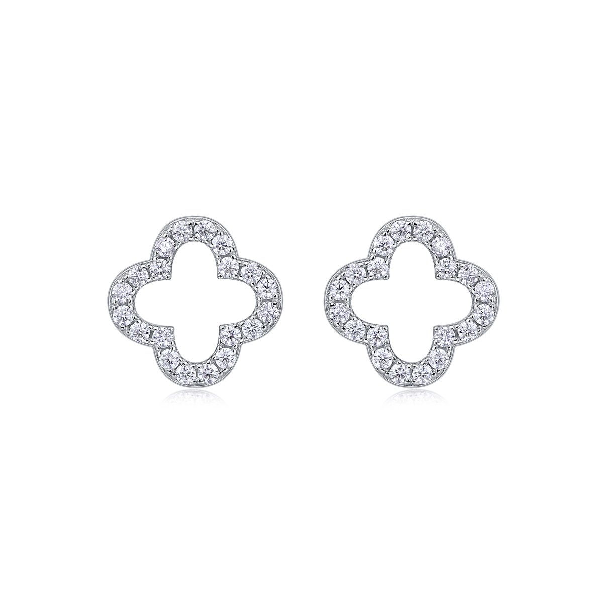 Four-Leaf Clover Moissanite Stud Earrings – White Gold