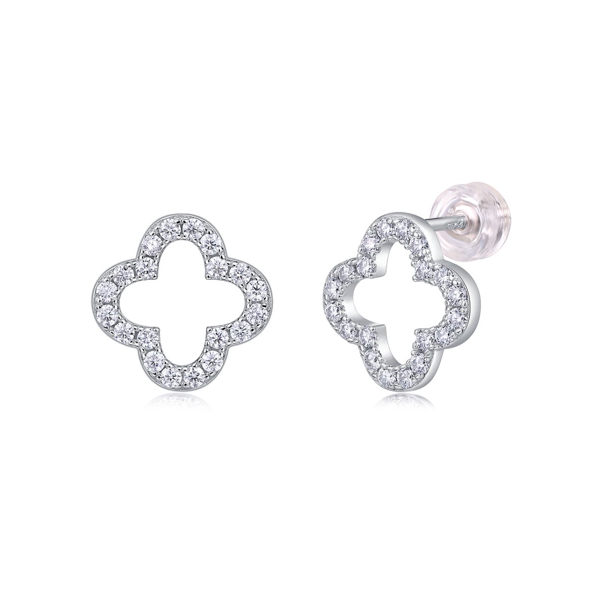 Four-Leaf Clover Moissanite Stud Earrings – White Gold - Image 2