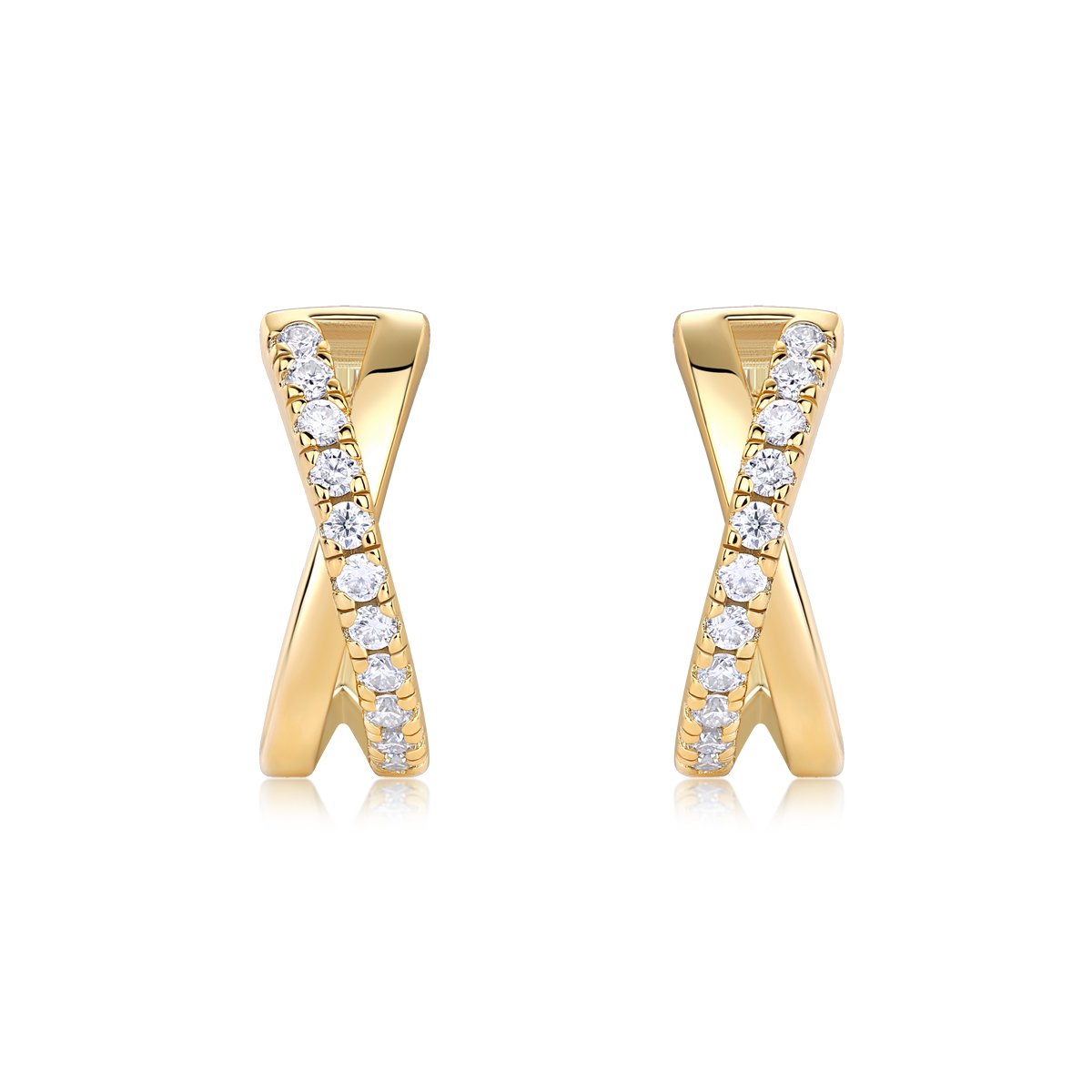 Moissanite Crossover X Huggie Hoop Earrings | Gold Pave
