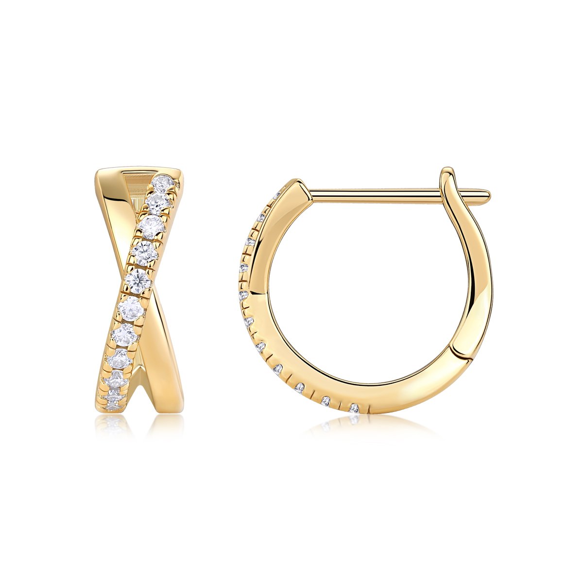 Moissanite Crossover X Huggie Hoop Earrings | Gold Pave - Image 2
