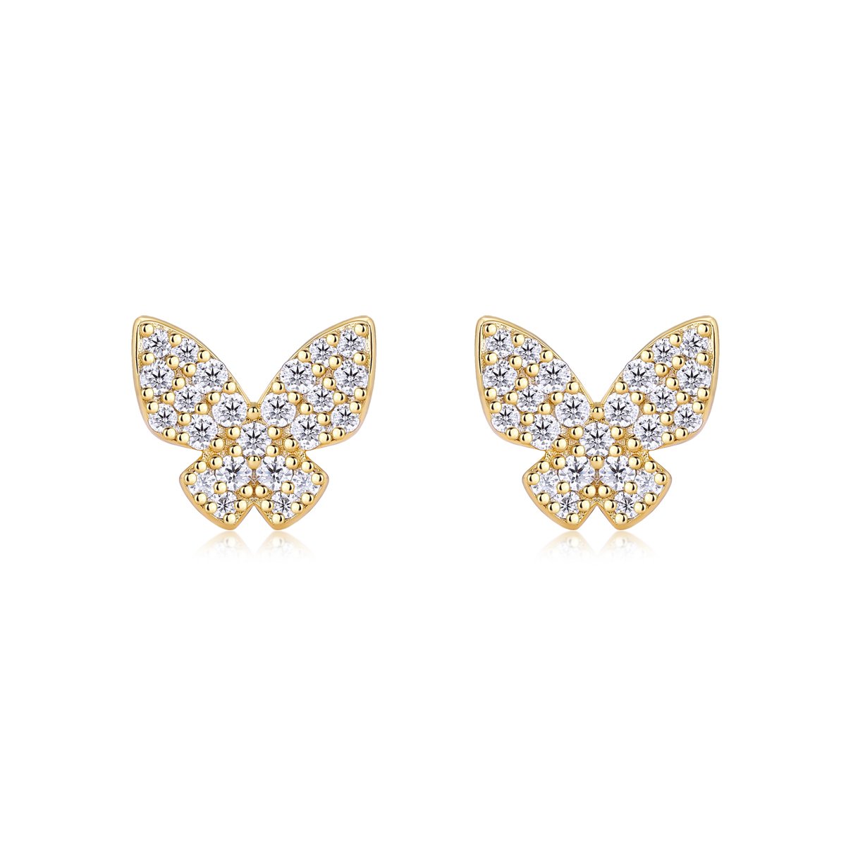 Pavé Moissanite Butterfly Stud Earrings | 18K Gold-Plated 925 Silver