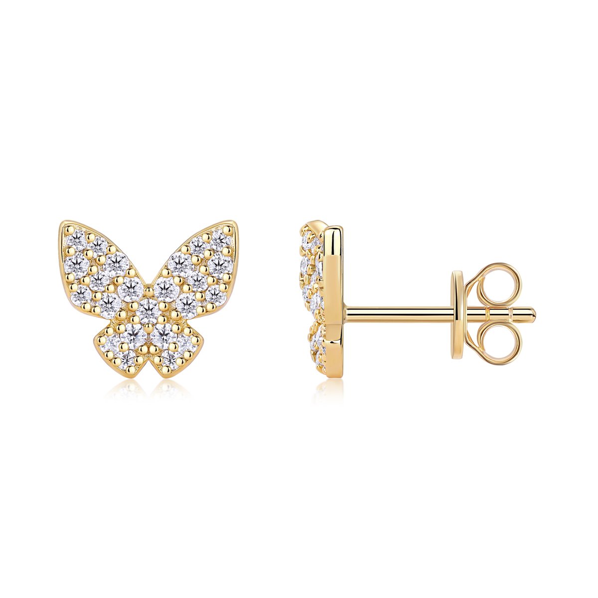 Pavé Moissanite Butterfly Stud Earrings | 18K Gold-Plated 925 Silver - Image 2