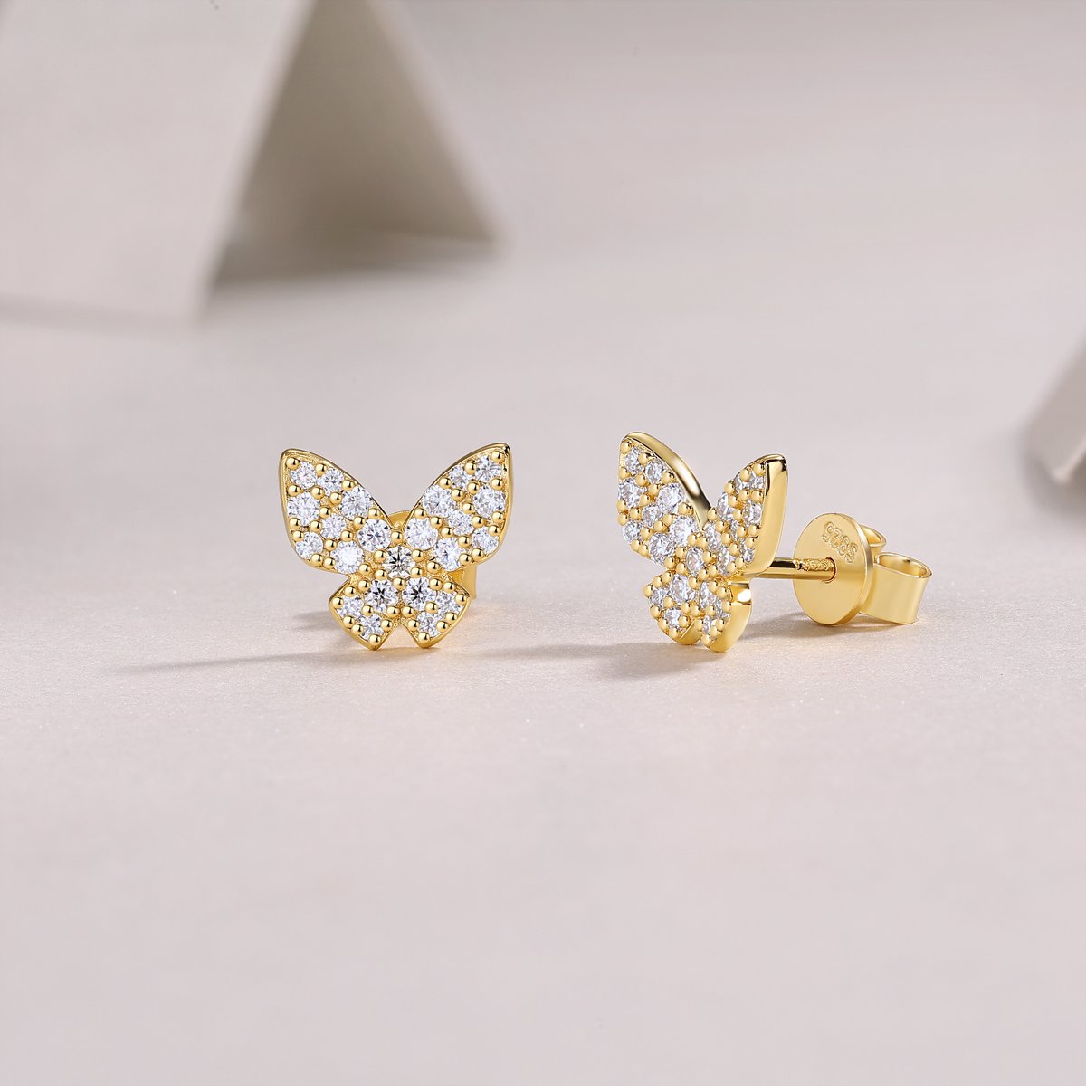 Pavé Moissanite Butterfly Stud Earrings | 18K Gold-Plated 925 Silver - Image 3