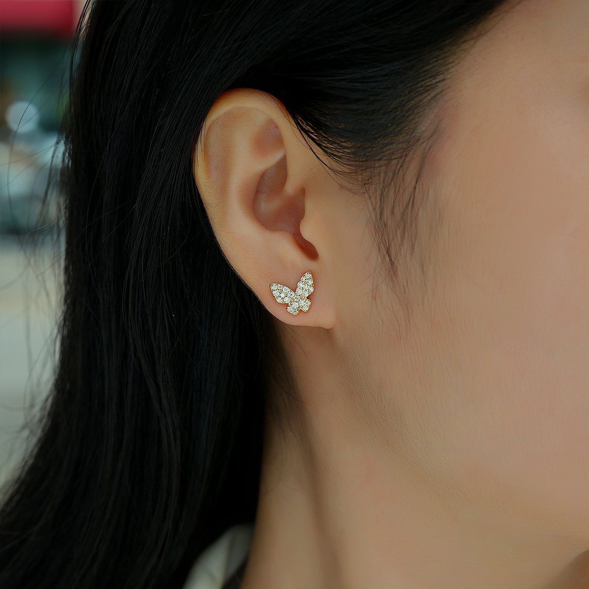 Pavé Moissanite Butterfly Stud Earrings | 18K Gold-Plated 925 Silver - Image 5