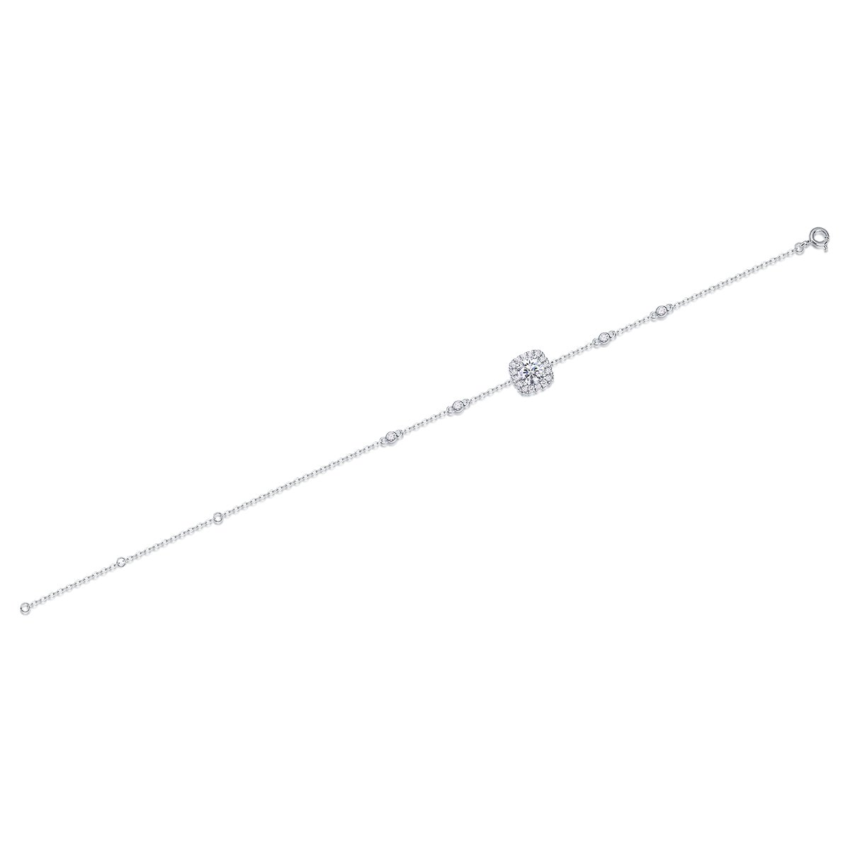 Cushion-Halo Moissanite Station Bracelet | Round Brilliant Center - Image 2