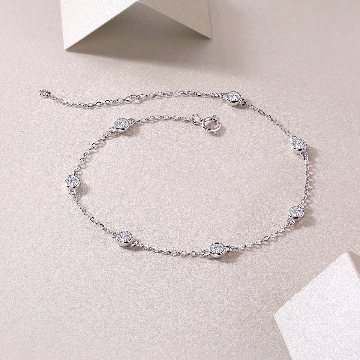 Bezel-Set Moissanite Station Bracelet | 925 Silver | White & Rose Gold - Image 3