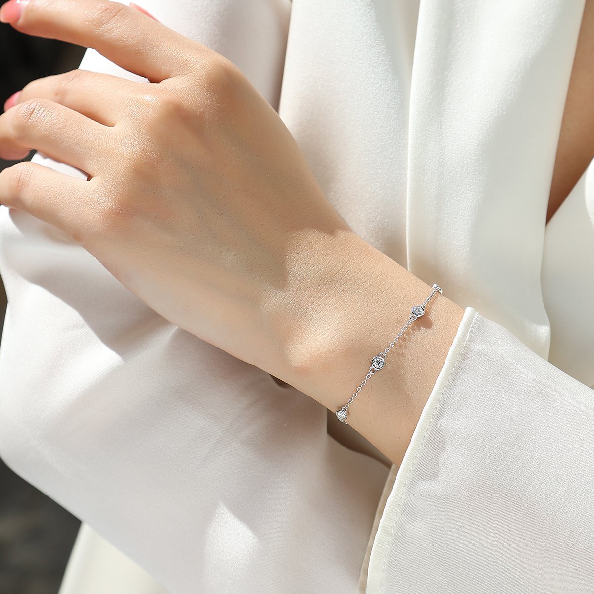 Bezel-Set Moissanite Station Bracelet | 925 Silver | White & Rose Gold - Image 6