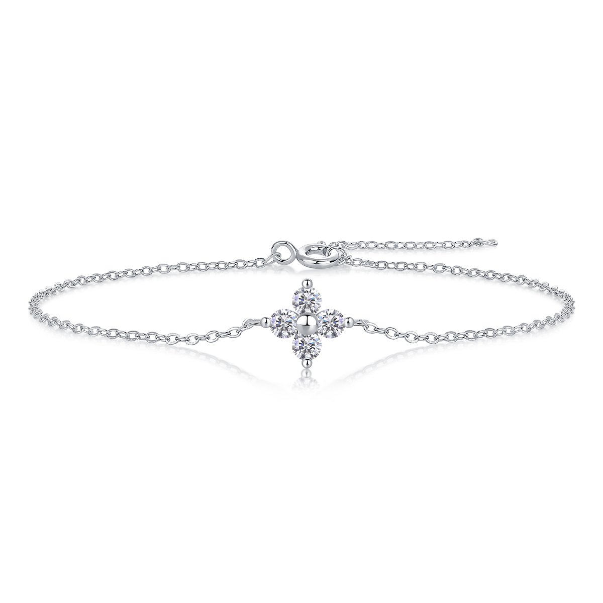 Round Moissanite Clover Chain Bracelet – 0.4ct DEW