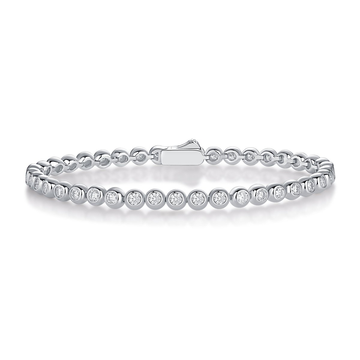 Bezel-Set Round Moissanite Tennis Bracelet | 925 Silver | White Gold Finish