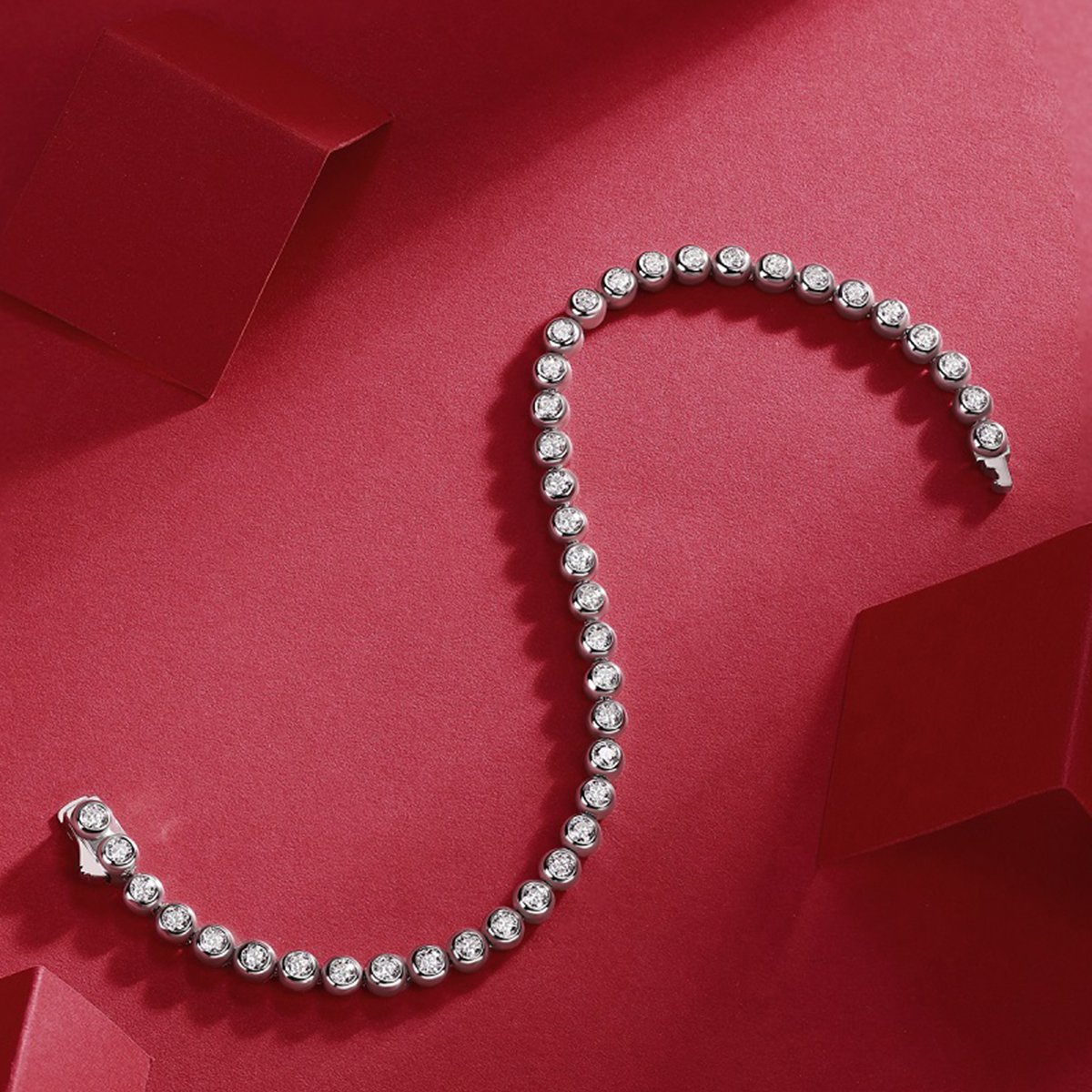 Bezel-Set Round Moissanite Tennis Bracelet | 925 Silver | White Gold Finish - Image 3